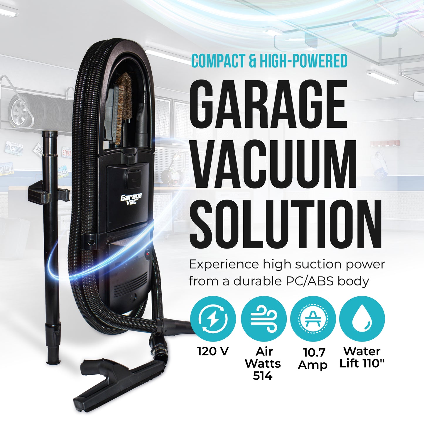 GarageVac Surface Mount with Remote Control: Ebony Only GH120-E-RC