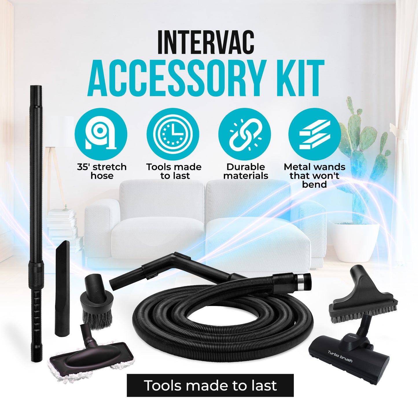 INTERVAC Designs TK-108-TBM Tool Kit with Turbo Brush Dust Mop & Crevice Tool for Enhanced Cleaning Performance