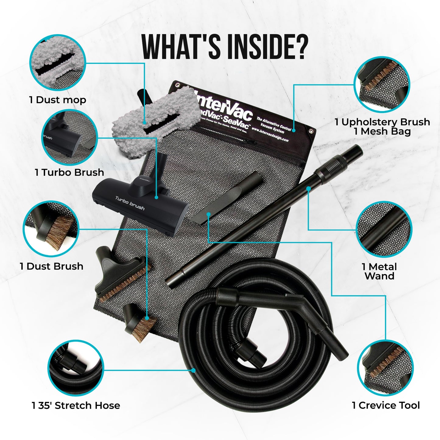 INTERVAC Designs TK-108-TBM Tool Kit with Turbo Brush Dust Mop & Crevice Tool for Enhanced Cleaning Performance