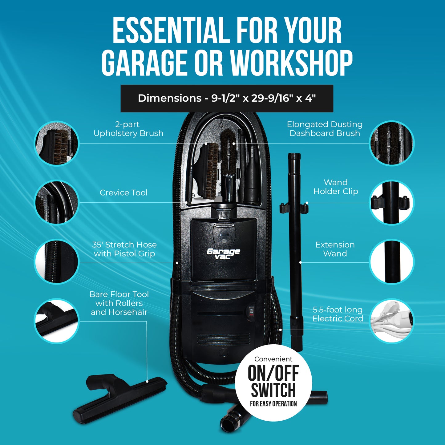 GarageVac Surface Mount with Remote Control: Ebony Only GH120-E-RC
